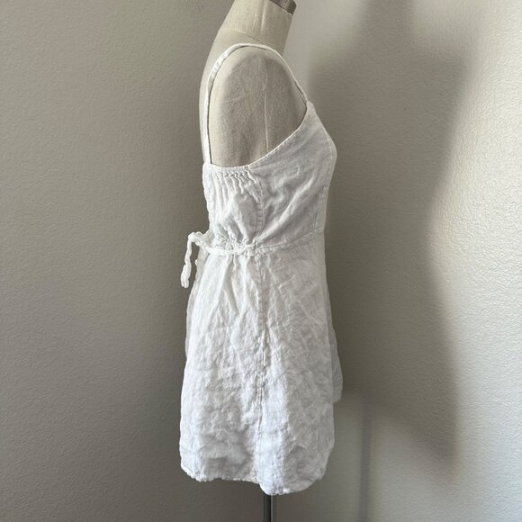 Modamalfi A Line Mini Dresses Scoop Neck Sleeveless Minimalist White Linen Sz S - Picture 3 of 10